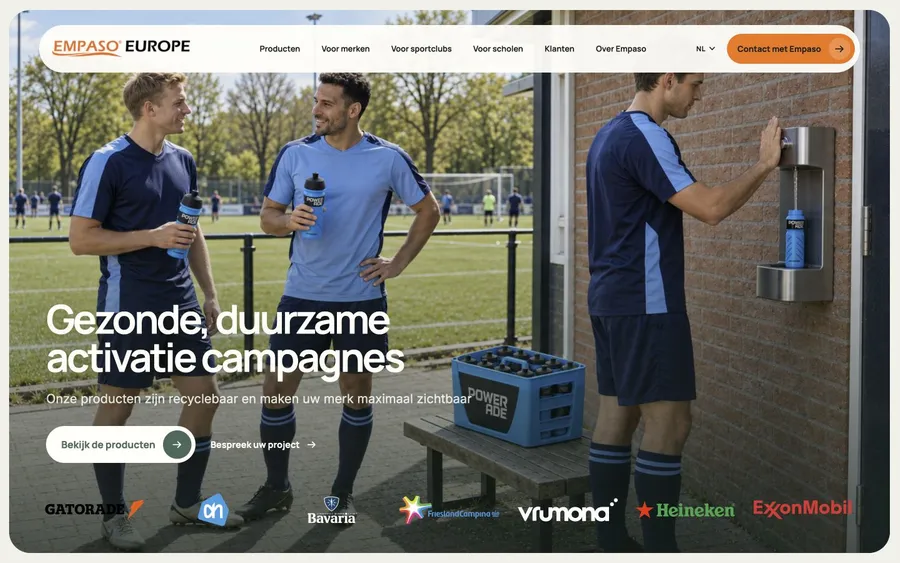 Het ontwerp voor Empaso, met een groot productbeeld, een heldere boodschap en een duidelijke actie