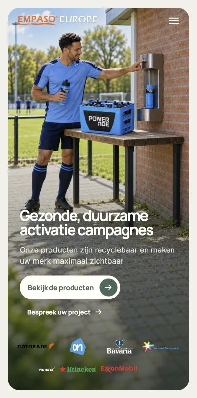 Empaso op mobiel met een aangepaste beeldverhouding, tekstindeling en menu