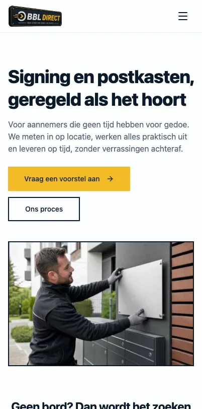 De website van BBL Direct op mobiel