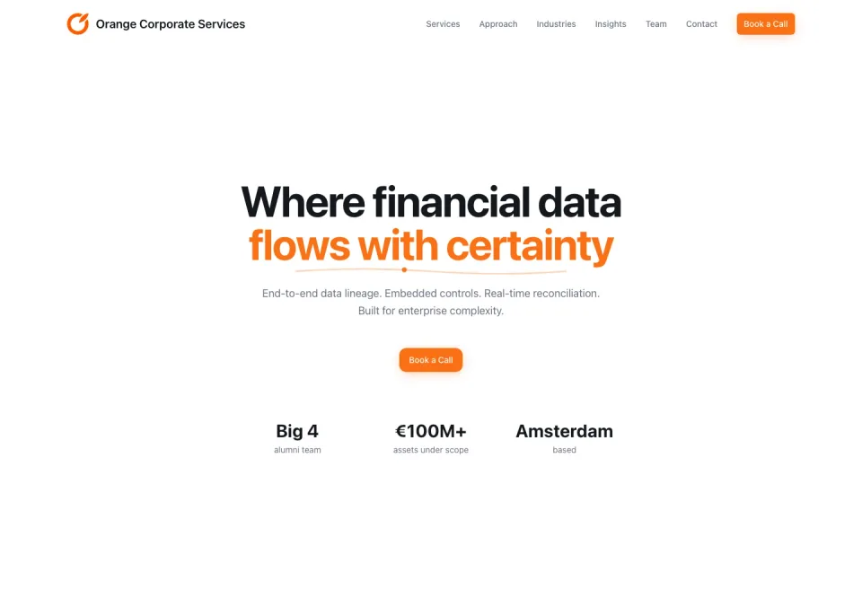 De website van Orange Corporate Services op desktop